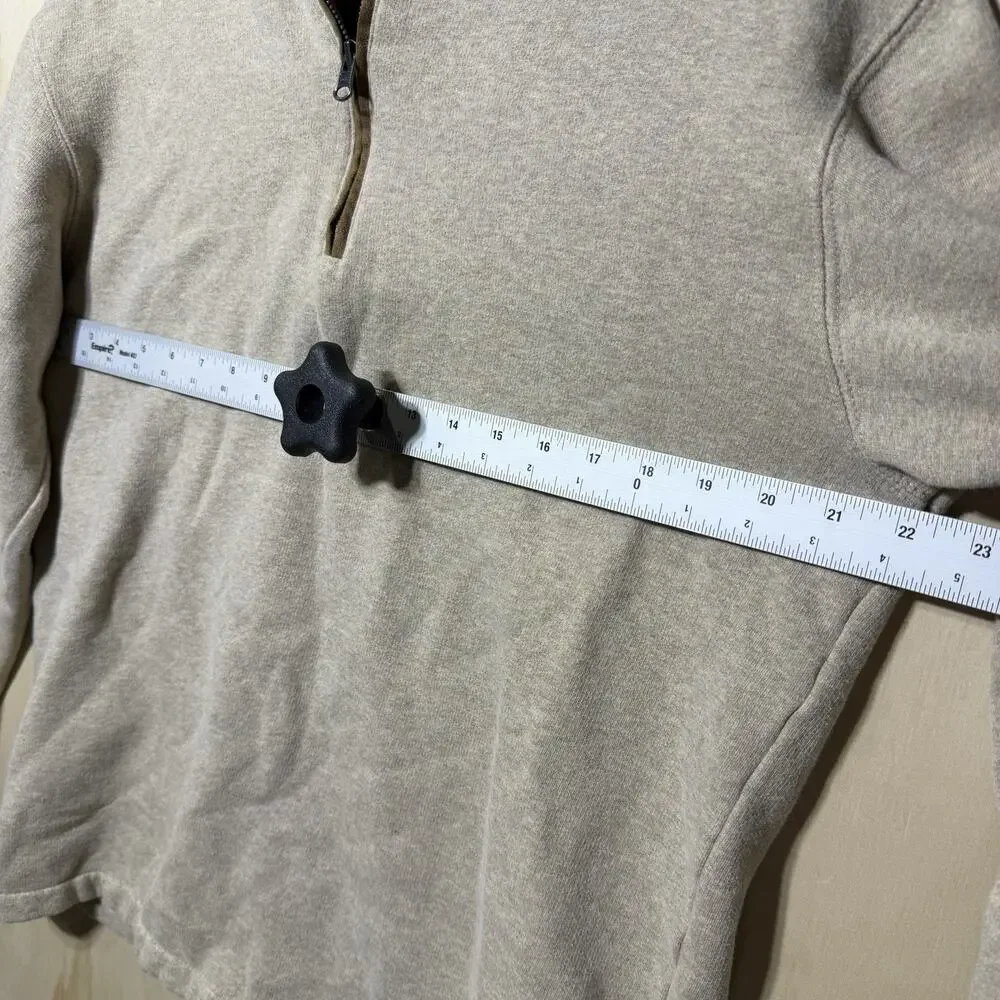 Woolrich 1/4 Zip Pullover Mens Medium Beige Sweatshirt Elbow Patch Casual‎